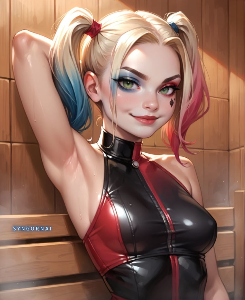 ai_generated armpits dc_comics harley_quinn sweat syngornai