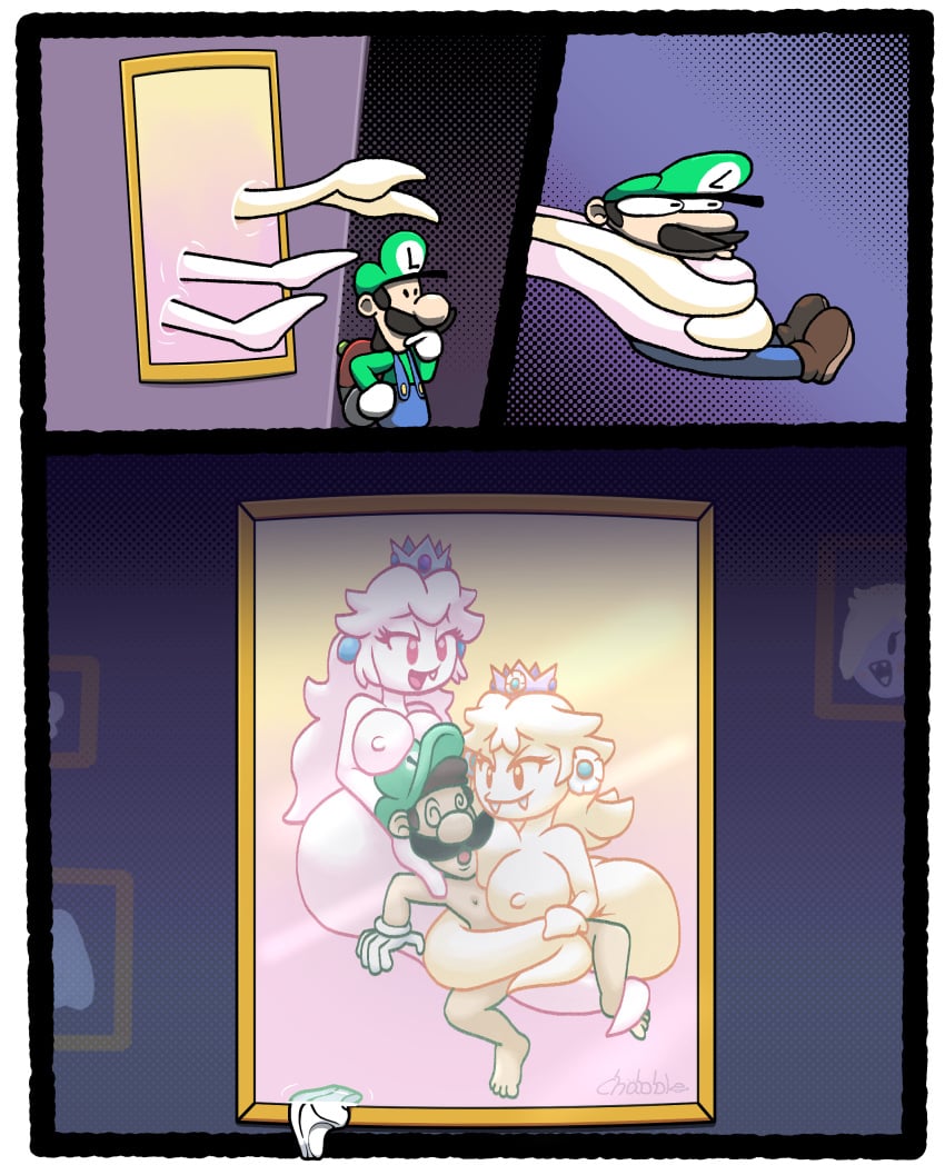 boo_(mario) chabble comic ghost ghost_girl ghost_tail luigi luigi's_mansion mario_(series) painting princess_daisy princess_peach princess_rosalina white_body white_hair