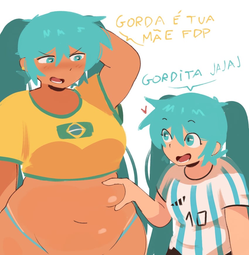 1futa 1girls abstractpurple argentina argentinian_miku brazil brazilian brazilian_female brazilian_miku light-skinned_female size_difference tanline