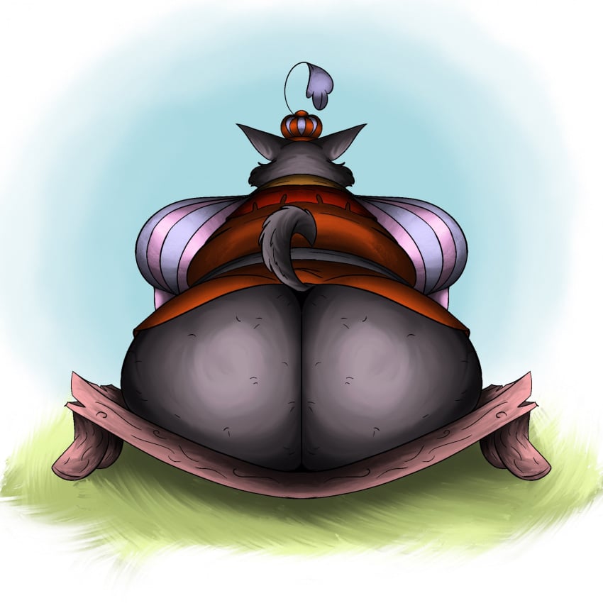 anthro ass big_butt butt_focus canid canine canis clothed clothing disney hi_res male mammal medieval_clothing obese obese_anthro obese_male overweight overweight_anthro overweight_male robin_hood_(disney) sheriff_of_nottingham solo sunflower_fox wolf