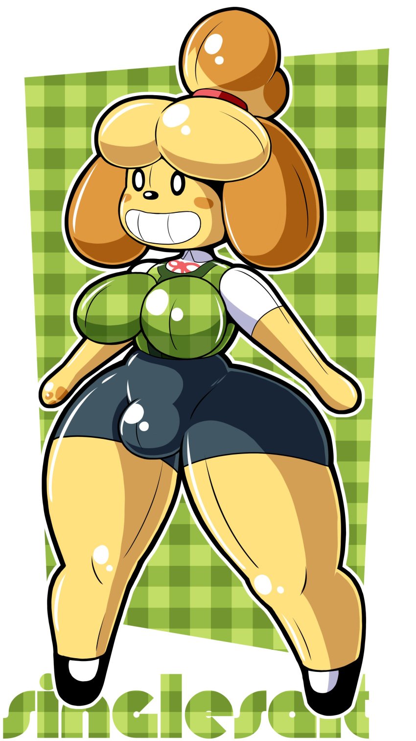 animal_crossing bodysuit brainwashing bulge dollification drone dronification implied_transformation isabelle_(animal_crossing) latex latex_suit mind_control nintendo painted_on_smile permagrin permanent_smile post_transformation rubber rubber_suit singlesalt