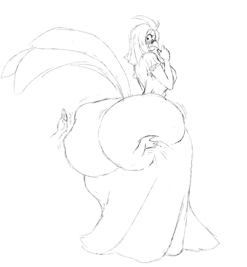 angry anthro ass avian big_breasts big_butt bird breasts butt_grab butt_slap clothing cockatoo dress female hand_on_butt headmistress_(jwinkz) hi_res marauder6272 parrot slap solo spanking wide_hips