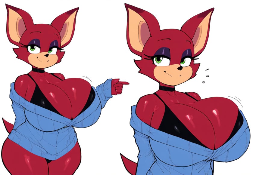 1girls ai_generated bat chiropteran female furry huge_breasts mobian mobian_(species) mobian_bat mullon novelai original_character red_body sega sonic_(series) sonic_the_hedgehog_(series) sweater voluptuous voluptuous_female