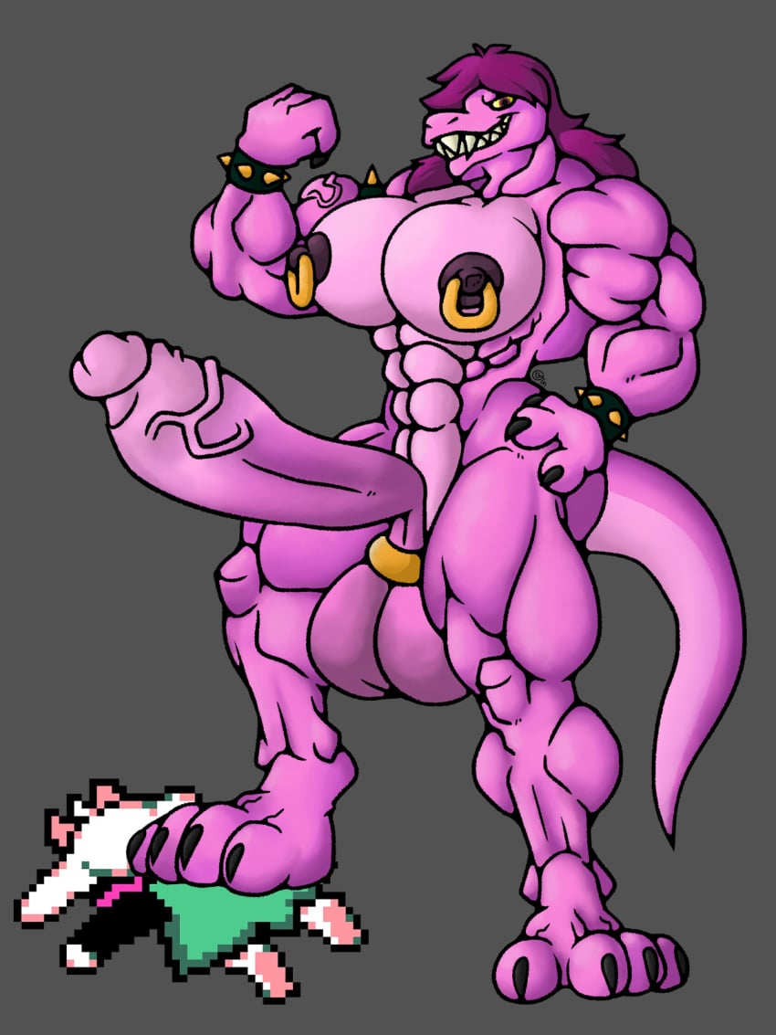 abs ambiguous_gender anthro ass balls barefoot biceps big_breasts big_butt big_muscles big_pecs big_penis breasts claws deltarune digital_drawing_(artwork) digital_media_(artwork) dinosaur duo erection feet fingers genitals gin98 gynomorph gynomorph/male hair hi_res huge_breasts huge_butt huge_cock huge_hips huge_muscles huge_pecs huge_thighs humanoid_genitalia humanoid_penis hyper hyper_muscles intersex intersex/male looking_at_viewer male mammal muscular muscular_anthro nipple_piercing nipples nude pecs penis piercing pink_horns prehistoric_species pubes pussy ralsei reptile scalie shaded simple_background smile solo stepped_on susie_(deltarune) tail teeth thick_thighs toes undertale undertale_(series) vein wide_hips