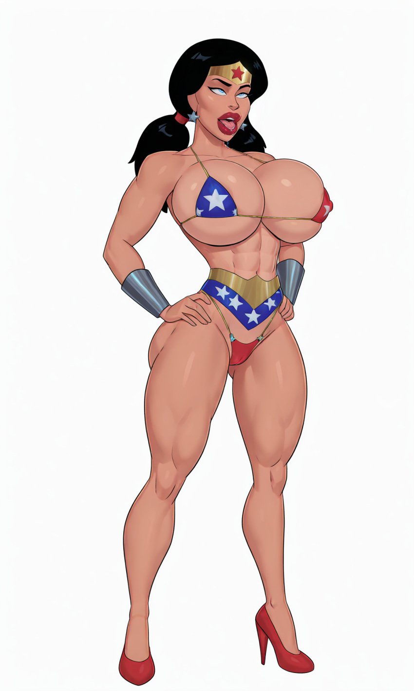 ai_generated bikini bimbo bimbofication brainwashed dc dc_comics high_heels lips twintails wonder_woman wonder_woman_(series)