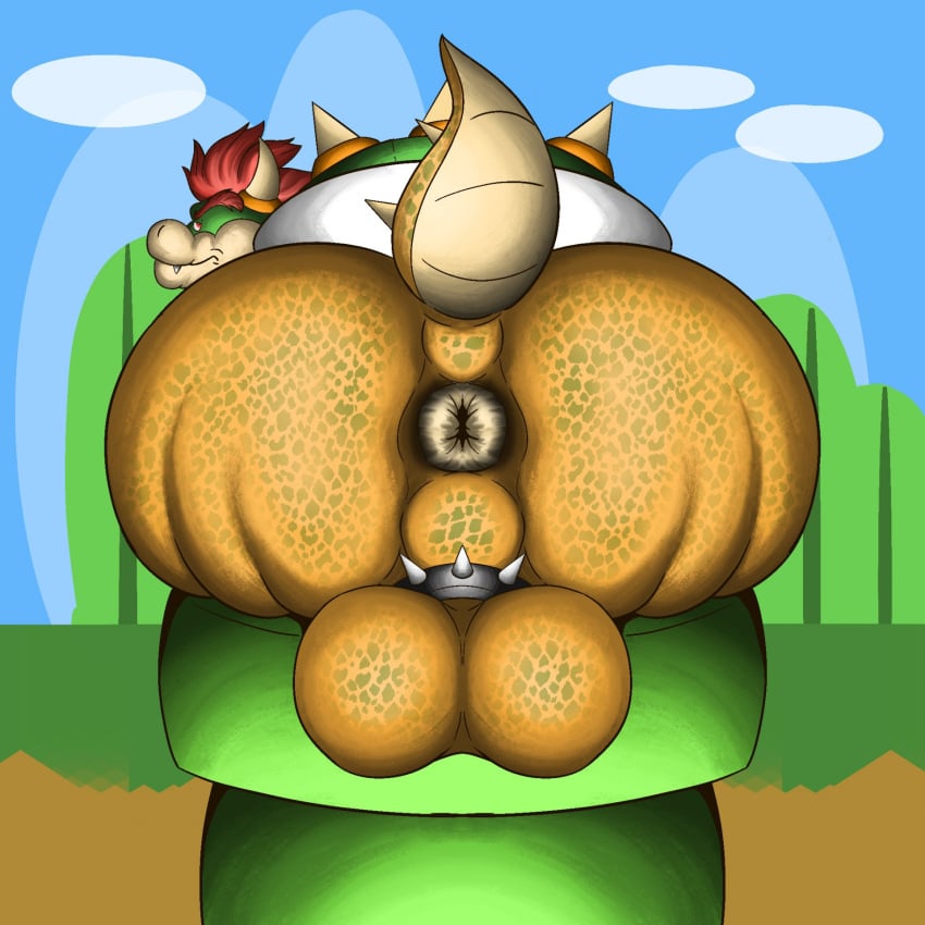 1boy anthro anus ass balls bowser cock_ring dumptruck_ass enormous_ass fat_ass genitals hi_res huge_ass koopa large_ass looking_back male male_only mario_(series) nintendo perineum presenting presenting_anus presenting_hindquarters raised_tail scalie solo stuck_in_pipe stuck_in_warp_pipe sunflower_fox tail