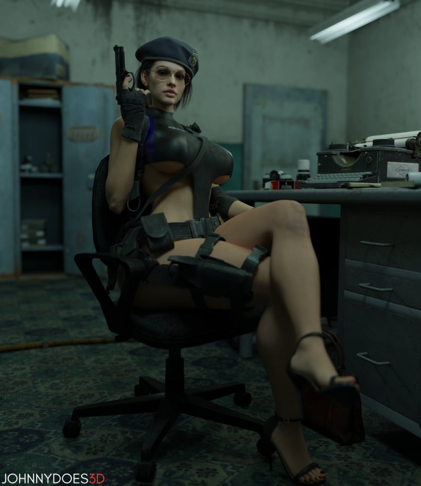 1female 1girls 3d ass aviator_sunglasses big_ass black_nail_polish black_nails dominant_female feet female foot_fetish gloves heels heels_fetish holding_weapon jill_valentine_(sasha_zotova) johnnydoes3d legs legs_crossed looking_at_viewer pistol pistol_in_hand police posing posing_for_the_viewer resident_evil resident_evil_3 resident_evil_3_remake s.t.a.r.s save_point serious serious_look sitting sitting_on_chair sling_bikini swimsuit thick_ass thick_hips thick_legs thick_thighs weapon