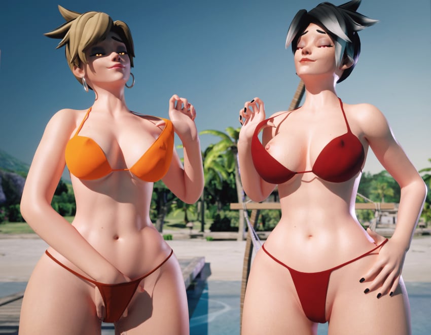 3d alexavlewd almost_naked antifragile_traysi beach big_breasts bikini blizzard_entertainment blonde_hair british_female glowing_eyes hi_res horny_female le_sserafim lena_oxton light-skinned_female long_nails menacing mirrorwatch nipples operative_oxton overwatch overwatch_2 pussy_juice red_eyes short_hair smiling sxnsfwtgirl thick_thighs tracer voluptuous_female yellow_eyes