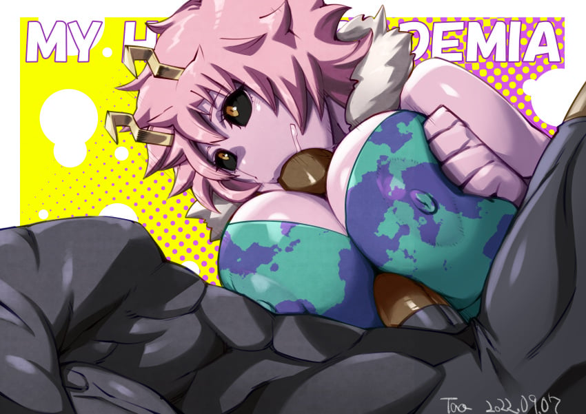 1boy 1girls 1monster absurd_res big_breasts black_body black_sclera blowjob breasts clothed_titjob fellatio happy hero_outfit_(mha) high_resolution horns huge_breasts konakona mina_ashido muscular_male my_hero_academia nipple_bulge nomu oral paizuri penis pink_body pink_hair pink_skin protagonistsub_antagonistdom short_hair sucking titfuck titjob yellow_eyes