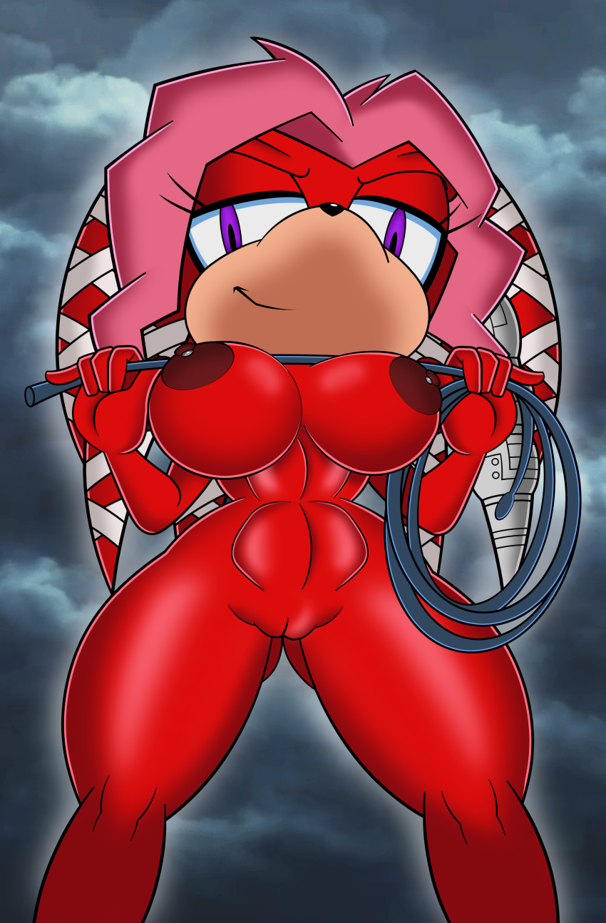 abs absurd_res anthro archie_comics big_breasts big_nipples breasts curvy_figure cybernetics cyborg dark_nipples dominant dominant_female echidna female femdom glistening glistening_body hair hi_res lien-da machine mammal mobian_monster monotreme muscular muscular_female nipple_piercing nipples piercing pink_hair sega smile smug solo sonic_(series) sonic_the_hedgehog_(archie) sonic_the_hedgehog_(comics) sonic_the_hedgehog_(series) voluptuous whip