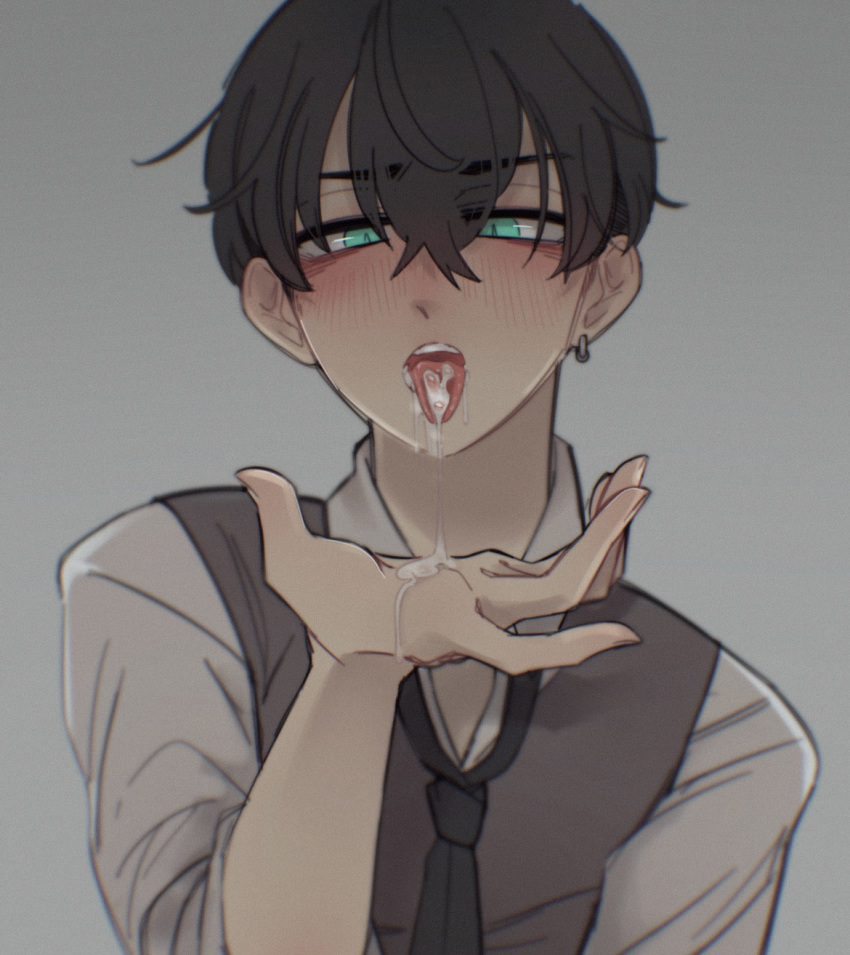 aquamarine_eyes bjfytr blush chifuyu_matsuno clothed cum cum_in_mouth male male_only tokyo_revengers tongue_out