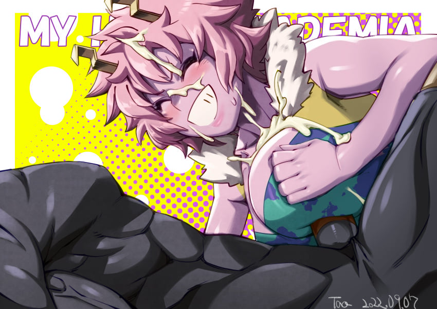 1boy 1girls 1monster absurd_res big_breasts black_body black_sclera breasts clothed_titjob cum cum_on_breasts cum_on_face ejaculation excessive_cum happy hero_outfit_(mha) high_resolution horns huge_breasts konakona mina_ashido muscular_male my_hero_academia nipple_bulge nomu paizuri penis pink_body pink_hair pink_skin protagonistsub_antagonistdom short_hair titjob yellow_eyes