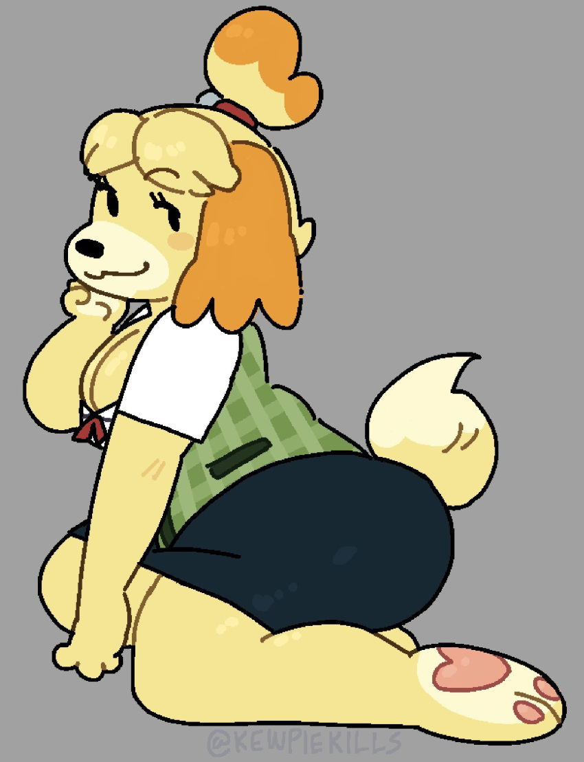 2022 2d alternate_breast_size animal_crossing anthro big_breasts breasts cleavage female furry isabelle_(animal_crossing) kewpiekills nintendo office_lady tagme