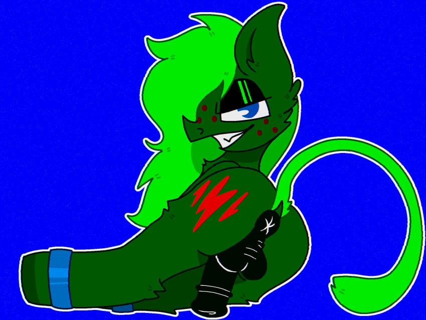 1boy anus ass balls black_penis blue_background blue_eyes cutie_mark cutie_mark_scar dannyballsub equine equine_penis evil_grin feral first_porn_of_character freckles friendship_is_magic green_body green_fur green_hair green_tail hooves horse horsecock laying_down long_hair long_tongue looking_at_viewer male male_only mammal mane my_little_pony nude outline penis pony_town presenting skella_bones smile smiling teeth testicles yocknock youtube youtuber