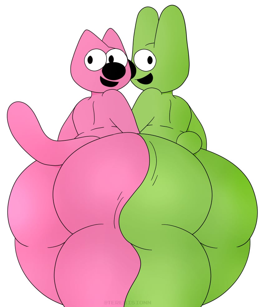 2boys anthro anthro_bunny anthro_cat anthro_male anthro_only ass big_ass bunny bunny_tail cat cat_tail color colored feline furry furry_male furry_only god_damn green_body hallmark hoops_&_yoyo hoops_(hoops_&_yoyo) looking_at_viewer male male/male male_only naked naked_anthro naked_male nude nude_anthro nude_male pink_body rabbit smile smiling smiling_at_viewer terebisionn white_background yoyo_(hoops_&_yoyo)