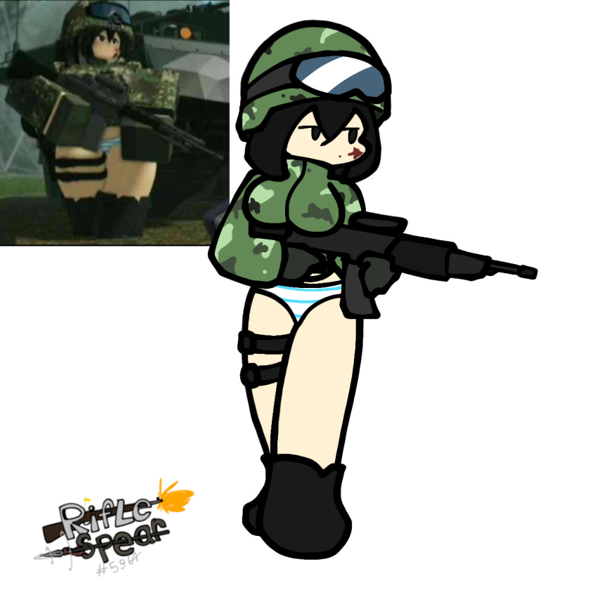 1girls gun panties riflespear roblox robloxian soldier tagme white_background