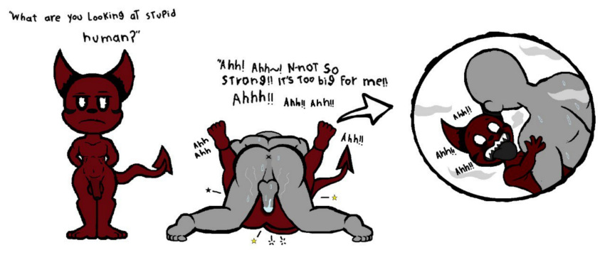 2koma anal anon demon digital_drawing_(artwork) flaccid grey_body imp impy looking_at_another looking_at_partner looking_at_viewer male male/male mating_press nude okami23_(artist) penis red_body serious_look sex tongue_out