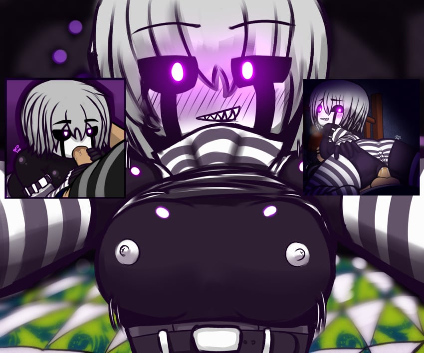 anime_style arms_around_partner bed bedroom bedroom_sex black_body black_skin blowjob breasts cowgirl_position crying_child_(fnaf) datfurrydude edit face_paint fellatio female five_nights_at_freddy's five_nights_at_freddy's_4 glowing_eyes legwear looking_at_viewer looking_back male_pov marionette_(fnaf) nightmarionne nipples on_bed panties panties_aside penetration penis point_of_view pov pov_eye_contact puppet_(fnaf) purple_eyes pussy_juice pussy_juice_on_penis revealing_breasts rule_63 saliva saliva_on_penis sex sharp_teeth shirt_lift shirt_up smile smirk stockings striped_clothing striped_panties striped_stockings tagme tear_streaks vaginal vaginal_insertion vaginal_penetration white_hair white_nipples