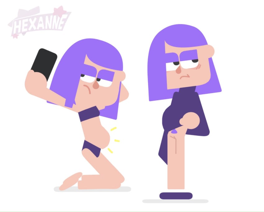 accurate_art_style duolingo dyed_hair edit edited goth_girl hexanne lily_(duolingo) no_outlines pregnant purple_hair pussy selfie shirt_lift style_parody