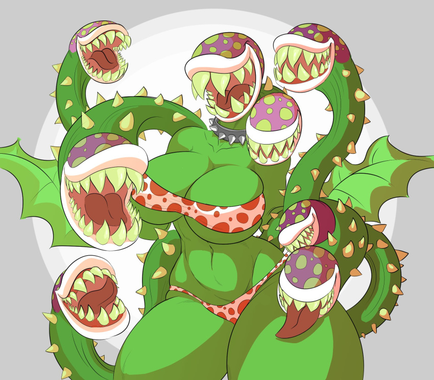 1girls 2d big_breasts breasts clothed clothing collar danonymous eyeless female female_only hi_res humanoid lips mario_(series) multi_head nintendo open_mouth open_smile piranha_plant plant plantie sharp_teeth simple_background smile solo spiked_collar spikes teeth tentacle thick_lips tongue tongue_out