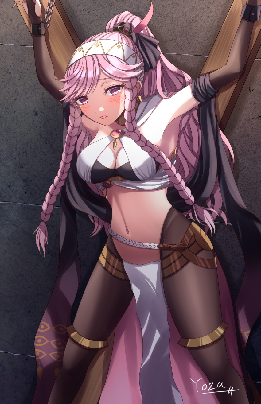 1girls alternate_costume bare_midriff bondage bound braid breasts cleavage cosplay dancer earrings female female_only femsub fire_emblem fire_emblem_awakening fire_emblem_heroes lene_(fire_emblem)_(cosplay) lene_(fire_emblem)_(plegian) lene_(fire_emblem)_(plegian)_(cosplay) long_hair looking_at_viewer medium_breasts midriff more_at_source nintendo olivia_(fire_emblem) open_mouth pantyhose pelvic_curtain pink_eyes pink_hair plegian ponytail restrained solo stationary_restraints twin_braids very_long_hair yozu_(yozu0420)