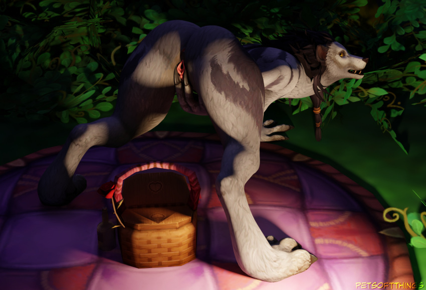 3d_(artwork) anthro ass basket big_butt black_hair blizzard_entertainment canid container digital_media_(artwork) female flower fur genitals grey_body grey_fur hair long_hair looking_back mammal night open_mouth outside petsoftthings_(artist) picnic picnic_basket plant ponytail presenting presenting_hindquarters presenting_pussy pussy rose_(flower) solo spread_legs spread_pussy spreading thick_thighs video_games warcraft were werecanid white_body white_fur worgen yellow_eyes