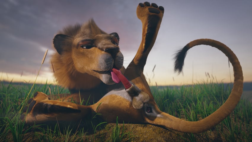 3d animal_genitalia anus ass autofellatio balls bigcat digital_media_(artwork) erection felid feral fur genitals hair hi_res licking lion male male_only mammal masturbation oral oral_masturbation pantherine penile penile_masturbation ruark solo tongue tongue_out