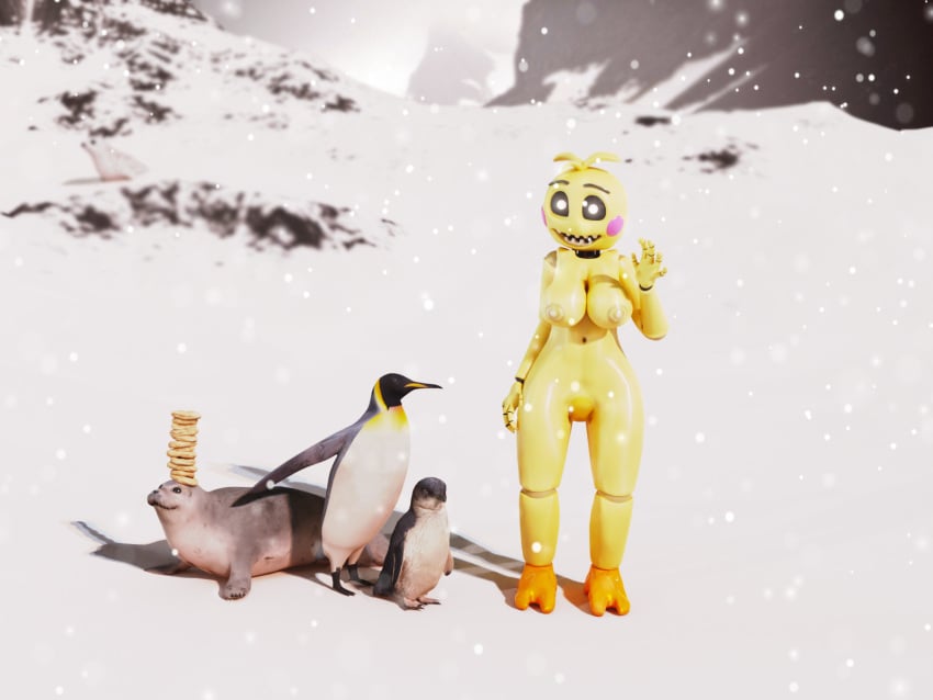 3d five_nights_at_freddy's five_nights_at_freddy's_2 fnaf penguin snow super_elon toy_chica_(fnaf)