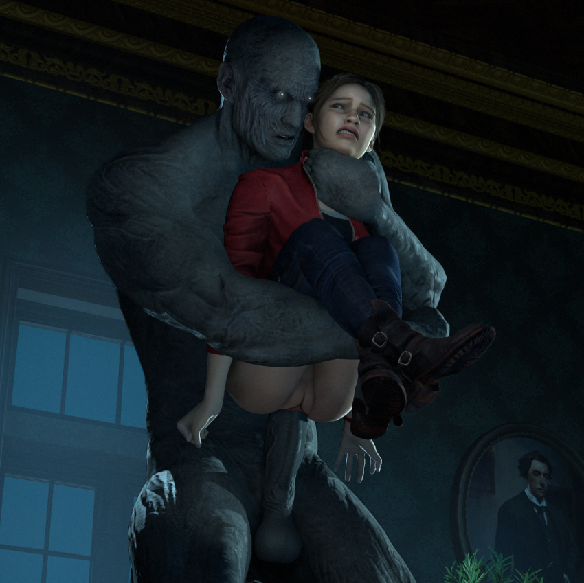 1boy 1girls 3d 3d_(artwork) balls blue_eyes boots brown_hair capcom choking claire_redfield clothed clothed_female_nude_male clothed_sex clothing eye_contact eyebrows female female grabbing grabbing_neck huge_cock interspecies lifting lips looking_at_another male monster_cock mr_x open_mouth penis penis_in_pussy ponytail pussy red_jacket resident_evil resident_evil_2 resident_evil_2_remake sex source_filmmaker teeth testicles tied_hair tyrant vagina vaginal_penetration vaginal_penetration vaginal_sex vein veins veiny_penis winterssfm