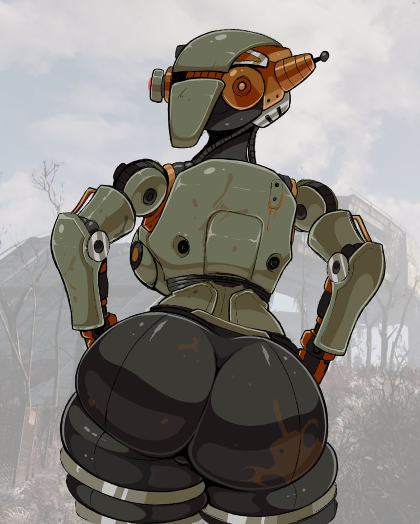 1_eye 1girls ass assaultron athletic_female back back_view backboob bethesda_softworks big_ass big_breasts breasts dat_ass fallout fallout_4 female hands_on_hips heart huge_ass humanoid imadeej outdoors pose robot robot_girl sideboob solo solo_female standing text thick_ass thick_thighs tight_clothing watermark wide_hips