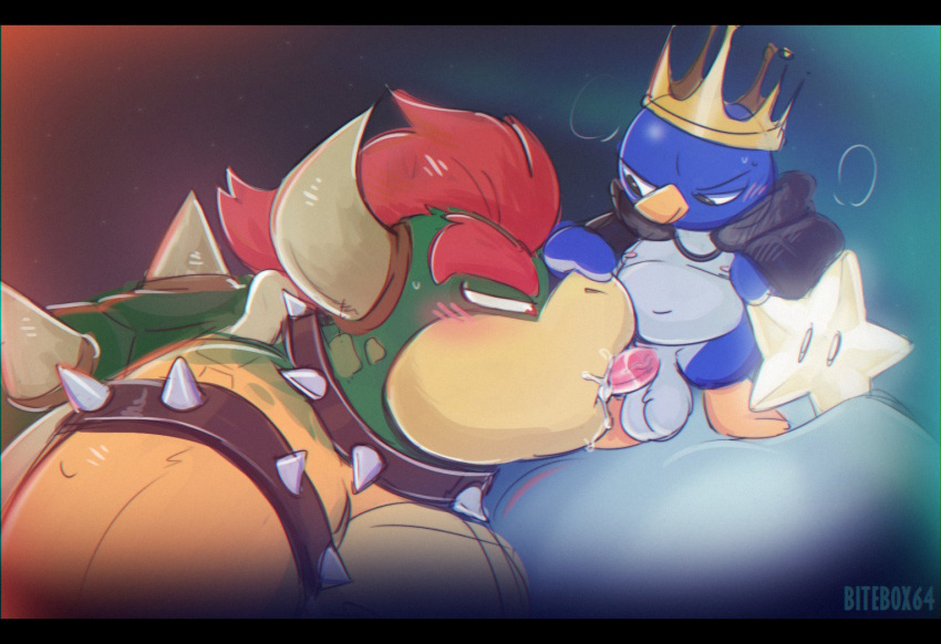 2022 2boys big_balls bitebox64 blowjob bowser color digital_media_(artwork) gay head_pat king_penguin_(mario_movie) male_only mario_(series) nintendo oral penguin_(mario) penis royalty sharp_teeth size_difference small_dom_big_sub super_mario_bros. super_mario_bros._(2023_film) uncensored yaoi