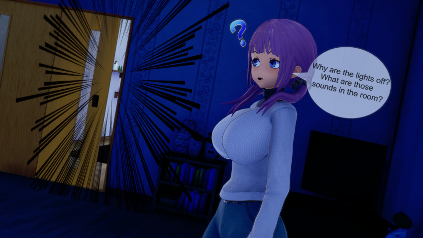 1girls 3d big_breasts clothed go-toubun_no_hanayome huge_breasts koi-animex koikatsu nakano_nino speech_bubble sweater_puppies text