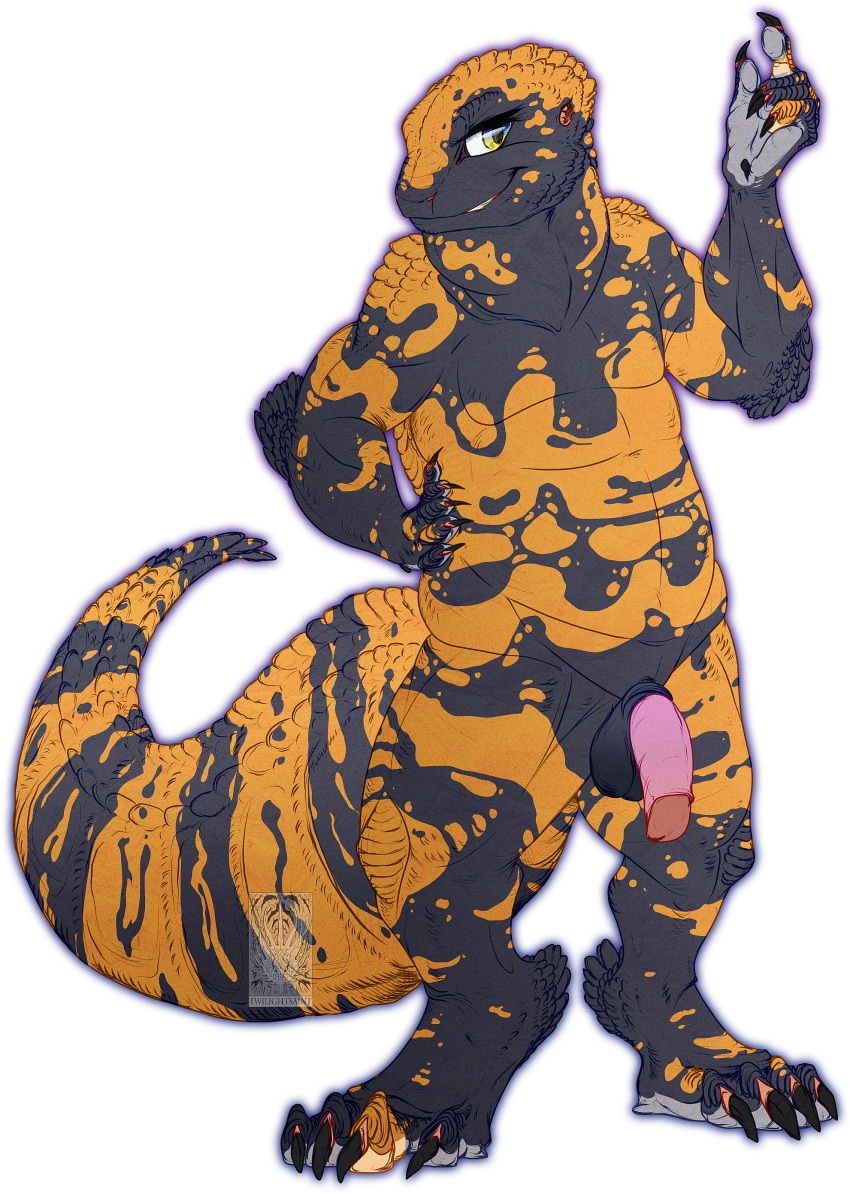 absurd_res alpha_channel anthro big_penis digital_drawing_(artwork) digital_media_(artwork) flaccid genitals gila gila_monster helodermatid hi_res lizard male penis reptile reptile_penis scalie solo standing twilightsaint