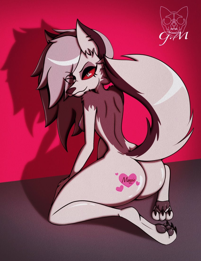 3_toes anthro artist_request ass big_breasts big_butt breasts canid canid_demon claws demon feet female fluffy fluffy_tail fur g.m g.m._(misasagimisasagi) gatojack3 grey_body grey_fur grey_hair hair heart hellhound helluva_boss hi_res huge_breasts looking_at_viewer looking_back loona_(helluva_boss) mammal multicolored_body multicolored_fur nipples nude red_sclera smile solo tattoo thick_thighs toe_claws toes two_tone_body two_tone_fur unknown_artist white_body white_eyes white_fur