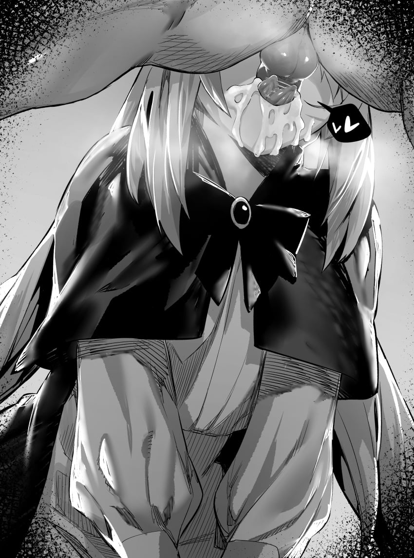 1girls absurdres artoria_pendragon artoria_pendragon_(caster) backsack black_and_white cum cum_in_mouth cum_on_face fate/grand_order fate_(series) female female_focus fujimaru_ritsuka_(male) greyscale heart highres hxd long_hair monochrome oral penis sex solo_focus spoken_heart straight testicles tongue tongue_out uncensored