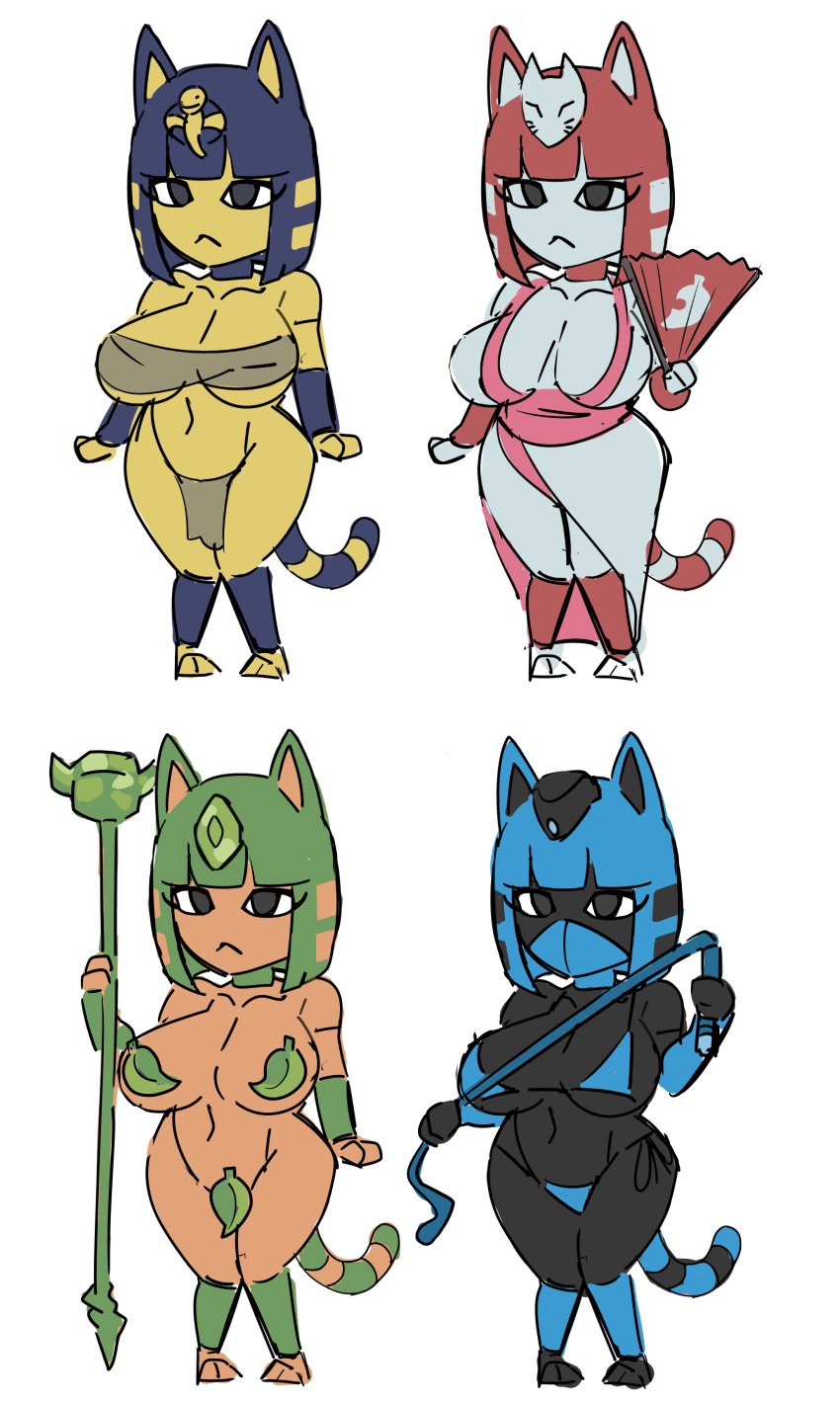 1girls 2022 alternate_color alternate_color_scheme alternate_costume animal_crossing ankha breasts catgirl cleavage female kandenki large_breasts nintendo shortstack solo wide_hips