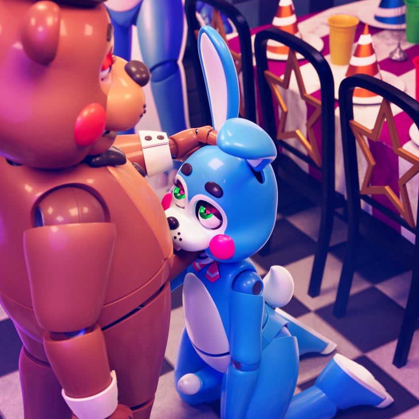 <3_eyes 2boys 3d absurd_res anthro ashleyorange blue_body bow_tie brown_body buckteeth clothing cuffs_(clothing) duo eyeshadow fellatio five_nights_at_freddy's five_nights_at_freddy's_2 freckles gay girly green_eyes hat headgear headwear heart heart-shaped_pupils hi_res humanoid lagomorph leporid machine makeup male male/male mammal necktie oral penile rabbit rabbit_ears robot robot_humanoid scottgames scut_tail sex short_tail size_difference teeth top_hat toy_bonnie_(fnaf) toy_freddy_(fnaf) ursid video_games