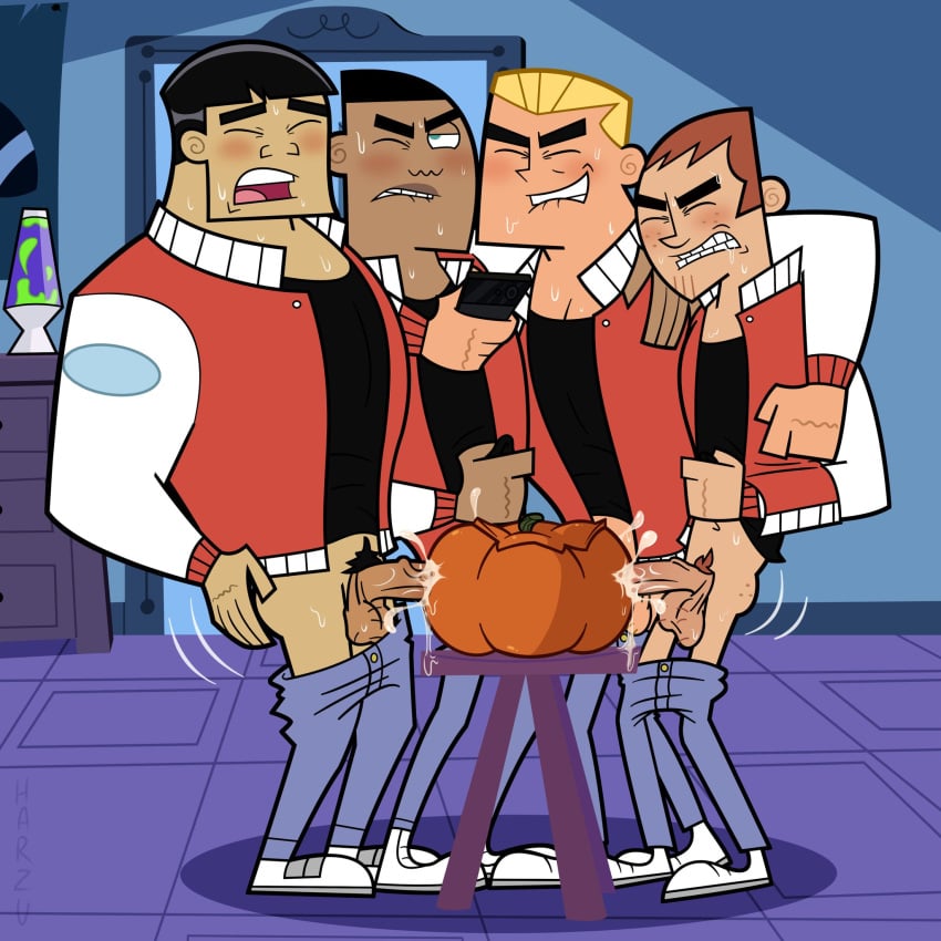 4boys cum cum_inside cumming cumming_together cumming_while_penetrating dale_(danny_phantom) danny_phantom dash_baxter easton_weston fucking_pumpkin gay halloween harzu kwan male male_only melanin muscles muscular muscular_male nickelodeon orgasm orgasm_face pants_down penis_in_pumpkin pleasure_face pumpkin recording teen_boy