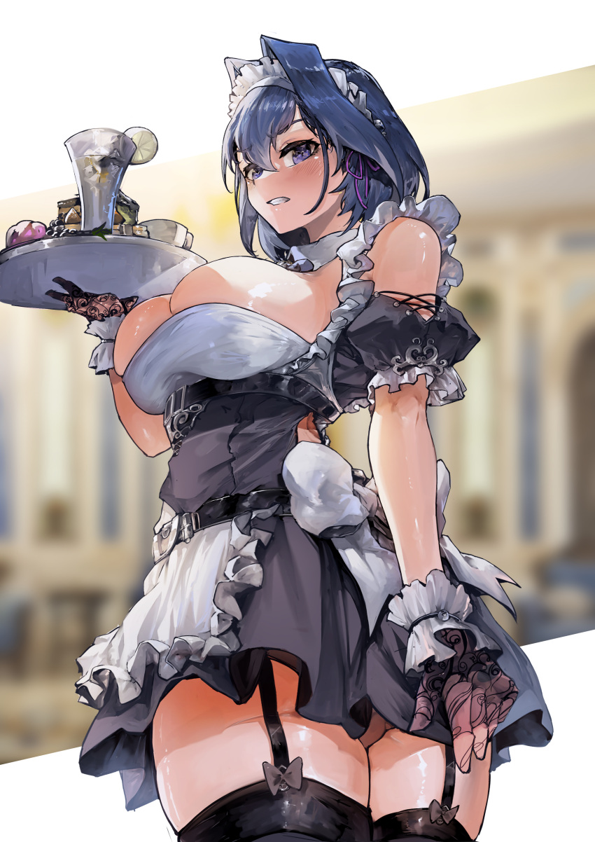 cleavage garter_straps hi_res holding_object holding_plate hololive hololive_english hololive_english_-council- hololive_english_-promise- looking_at_viewer maid maid_apron maid_headdress maid_uniform ouro_kronii skindentation tagme thighhighs thighs upskirt virtual_youtuber vyragami