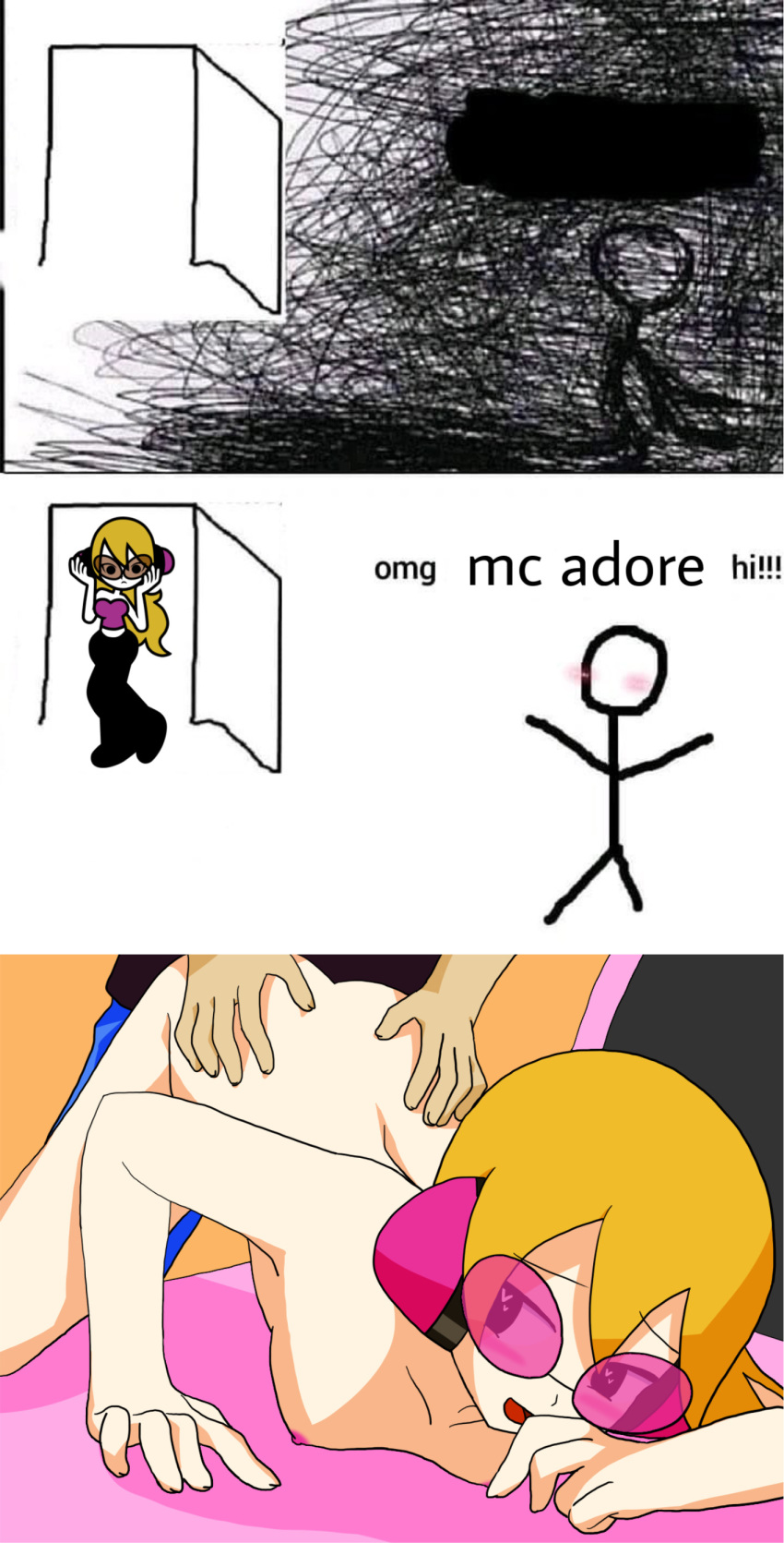 1boy 2022 ass ass_grab blonde_hair blush breasts brown-tinted_eyewear daisuki_rap_(rhythm_tengoku) doggy_style female glasses headphones love_rap_(rhythm_heaven) mc_adore meme nintendo nipples no_text_version omg_hi! open_mouth parody penetration pink-tinted_eyewear rhythm_heaven rhythm_heaven_fever rhythm_tengoku sex short_hair smile sora_(rhythm_tengoku) sunglasses tagme tinted_eyewear