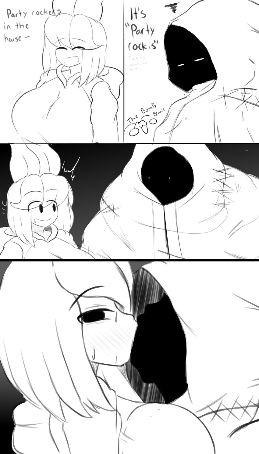 1boy1girl anthro big_breasts black_and_white blush bob_(smg4) comic french_kiss glitch_productions kissing melony_(smg4) sex smg4 straight sweat thebombbeanie