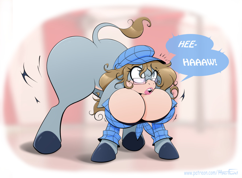 big_ass big_breasts big_butt donkey donkey_transformation glasses hooves huge_ass huge_breasts huge_butt hyperflannel jackass oc original_character tail thick_thighs transformation