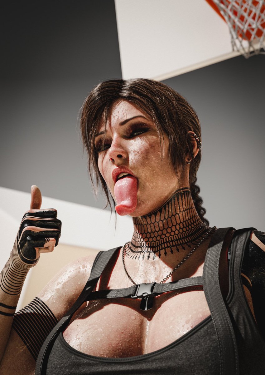 1girls 3d female female_only kisxsfm lara_croft lara_croft_(classic) long_tongue seductive tomb_raider tongue tongue_out