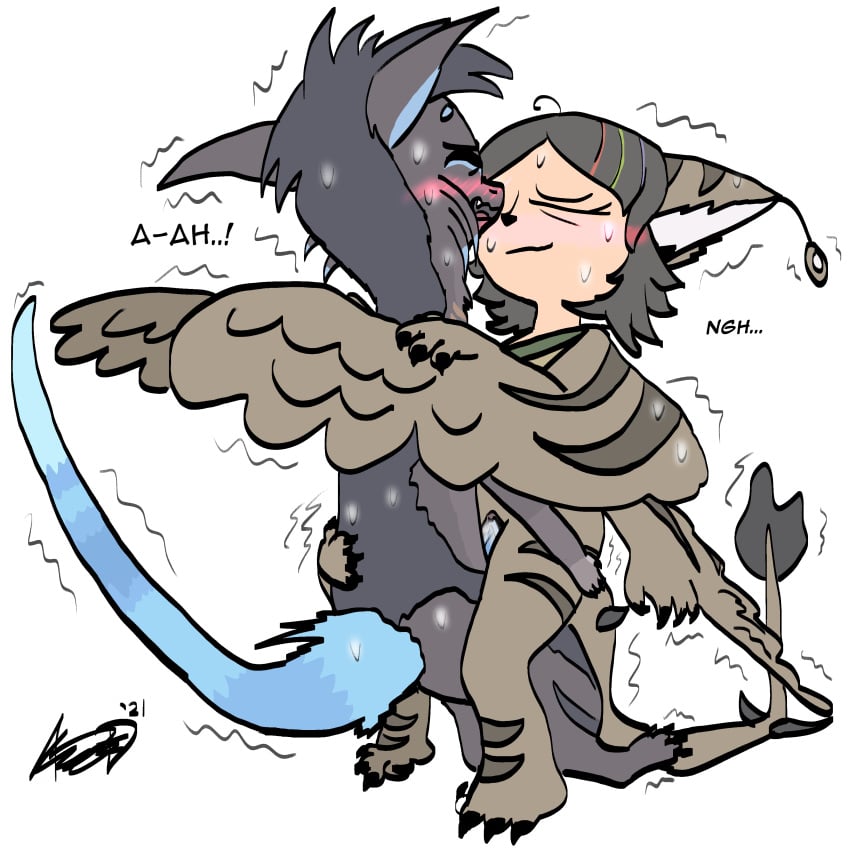 1:1 2021 absurd_res animal_humanoid antennae_(anatomy) avian avian_humanoid barbel_(anatomy) black_claws black_hair black_tail_tip blue_ears blue_eyeshadow blue_penis blue_tail blush bodily_fluids brown_body brown_fur brown_tail brown_wings chest_tuft chibi claws closed_eyes clothed clothing cum cum_in_pussy cum_inside cum_on_penis dialogue digital_drawing_(artwork) digital_media_(artwork) dragon duo english_text european_mythology eyeshadow felid felid_humanoid feline feline_humanoid female female_penetrated feral flesh_whiskers flye frie from_front_position fur furred_dragon genital_fluids genitals greek_mythology grunting hair harpy hi_res humanoid humanoid_on_feral makeup male male/female male_penetrating male_penetrating_female mammal mammal_humanoid mink-mink_harpy moan multicolored_hair mythological_avian mythology neonwabbit nude open_mouth orange_body orange_fur orgasm partially_clothed penetration penis rgb sex shaking shivering signature simple_background smile spiked_tail spikes spikes_(anatomy) standing standing_sex striped_body striped_fur stripes sweat text tuft twitching vaginal_penetration vaginal_penetration white_background white_ears wingless_dragon wings zoophilia