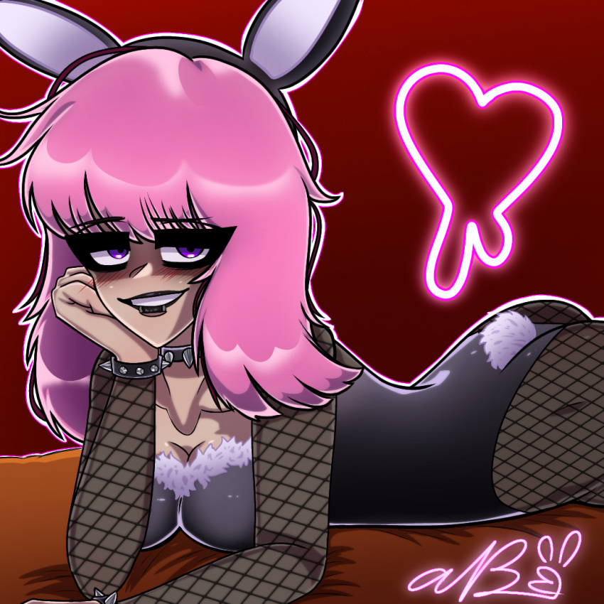 artist_self-insert artist_signature bunny_ears bunny_girl bunny_tail bunnysuit colored colored_nails cute_deth cute_deth(artist) cute_deth(character) digital_media_(artwork) emo_girl fishnet_stockings fishnets goth_girl lip_piercing piercings pink_hair playboy_bunny purple_eyes self_insert small_breasts