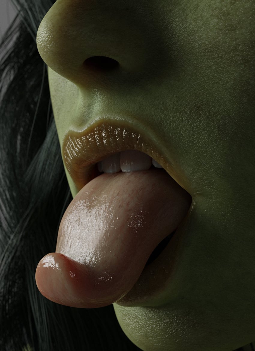 1girls 3d 3d_(artwork) close-up female female_only green_skin hulk_(series) kisxsfm lips marvel marvel_comics mouth_close-up mouth_shot realistic she-hulk solo tongue tongue_out