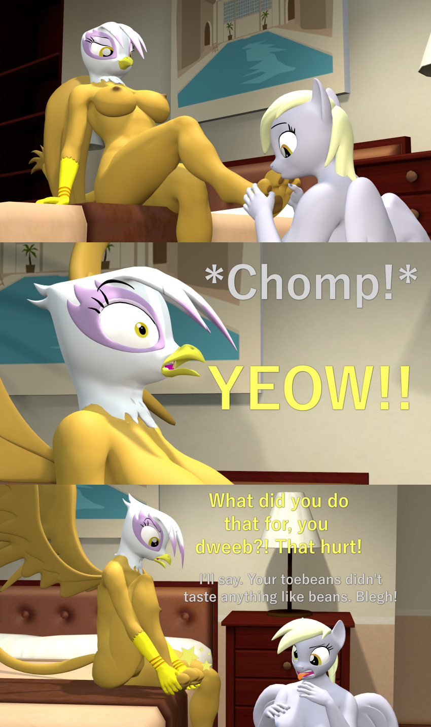 3d_(artwork) absurd_res anthro anthrofied avian barely_visible_genitalia barely_visible_pussy breasts comic derpy_hooves digital_media_(artwork) duo equid equine feet female female/female foot_fetish foot_in_mouth foot_play foot_suck friendship_is_magic genitals gilda_(mlp) gryphon hasbro hi_res mammal my_little_pony mythological_avian mythology nipples nude papadragon69 pegasus pussy sucking toe_in_mouth toe_suck toes wings