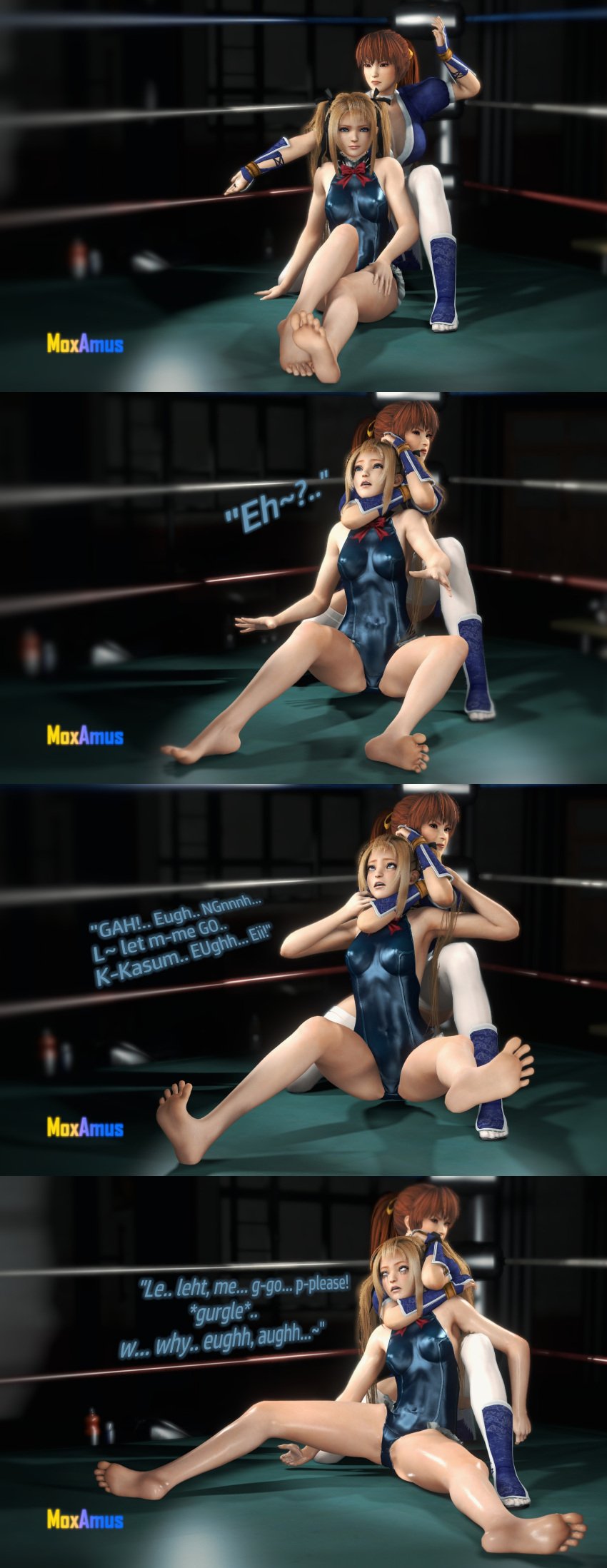 2girls 3d ahe_gao asphyxiation blonde_female blonde_hair blue_eyes bodysuit brown_eyes brown_hair captured catfight choke_hold choking cute dead_or_alive dead_or_alive_5 defeated defeated_heroine egirl english_text eyes_rolling_back eyeshadow female female_human female_only femdom forced hair_ribbon human humiliation kasumi_(doa) knocked_out large_breasts leotard lezdom long_hair makeup makeup_running marie_rose marie_rose_(devilish_servant_against_the_splashing_waves) mind_break molestation moxamus multiple_girls onomatopoeia parted_lips passed_out ponytail running_mascara ryona saliva saliva_trail skin_tight skinny skinsuit sleep sleeperhold sleeping sleepy slim speech_bubble submissive submissive_female subtitled text thick_thighs thighs twintails unconscious video_games wrestling wrestling_ring yuri