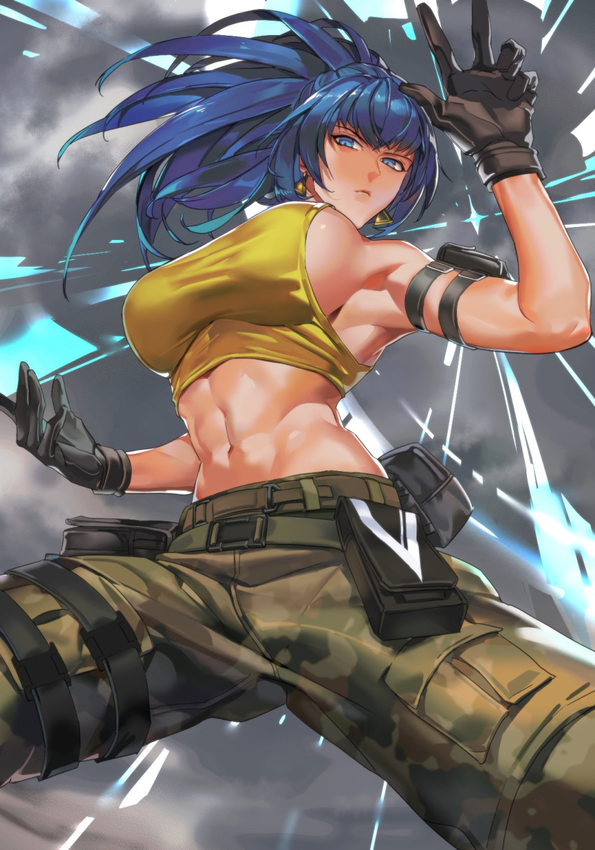 1girls abs armpits big_ass big_breasts bursting_breasts female female_only ikari_warriors king_of_fighters leona_heidern light-skinned_female muscular muscular_female sideboob snk solo thick_thighs tomcat_li