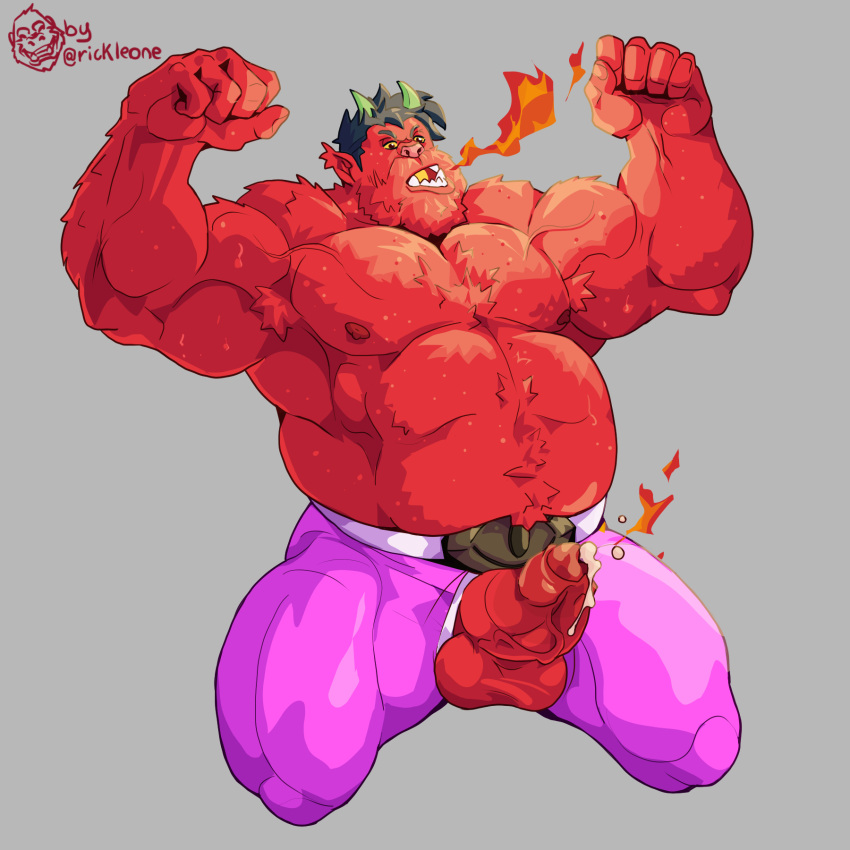 asmodeus asmodeus_(dead_end:_paranormal_park) barazoku dead_end:_paranormal_park demon hi_res himbo horn male musclegut muscular red_body rickleone wrestler